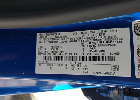 2019 Ford Fiesta Se z USA, uszkodzony, nr VIN 3FADP4EJ1KM113130